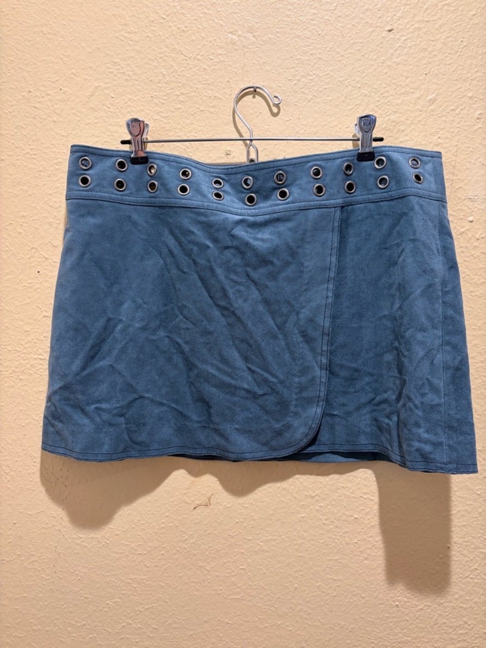 BCBGMaxAzria Blue Eyelet-Trim Suede Mini Skirt